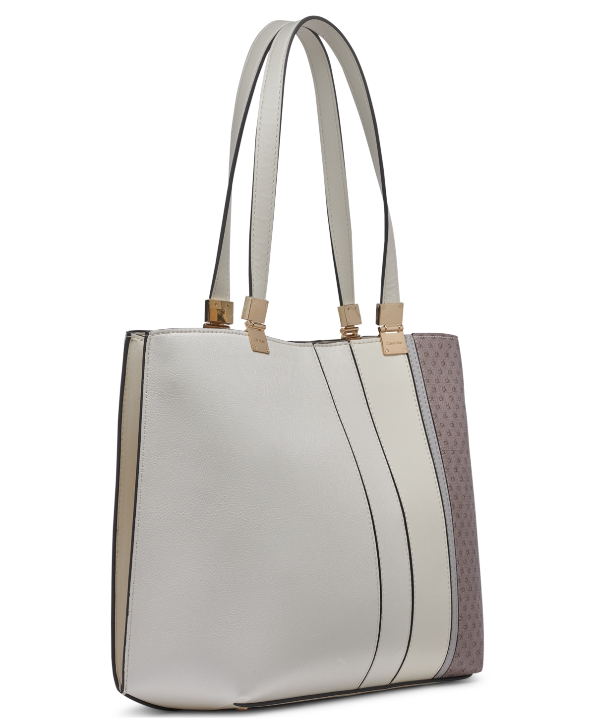 Calvin Klein Granite Pieced Signature Extra-Large Tote Bag -Cherub White