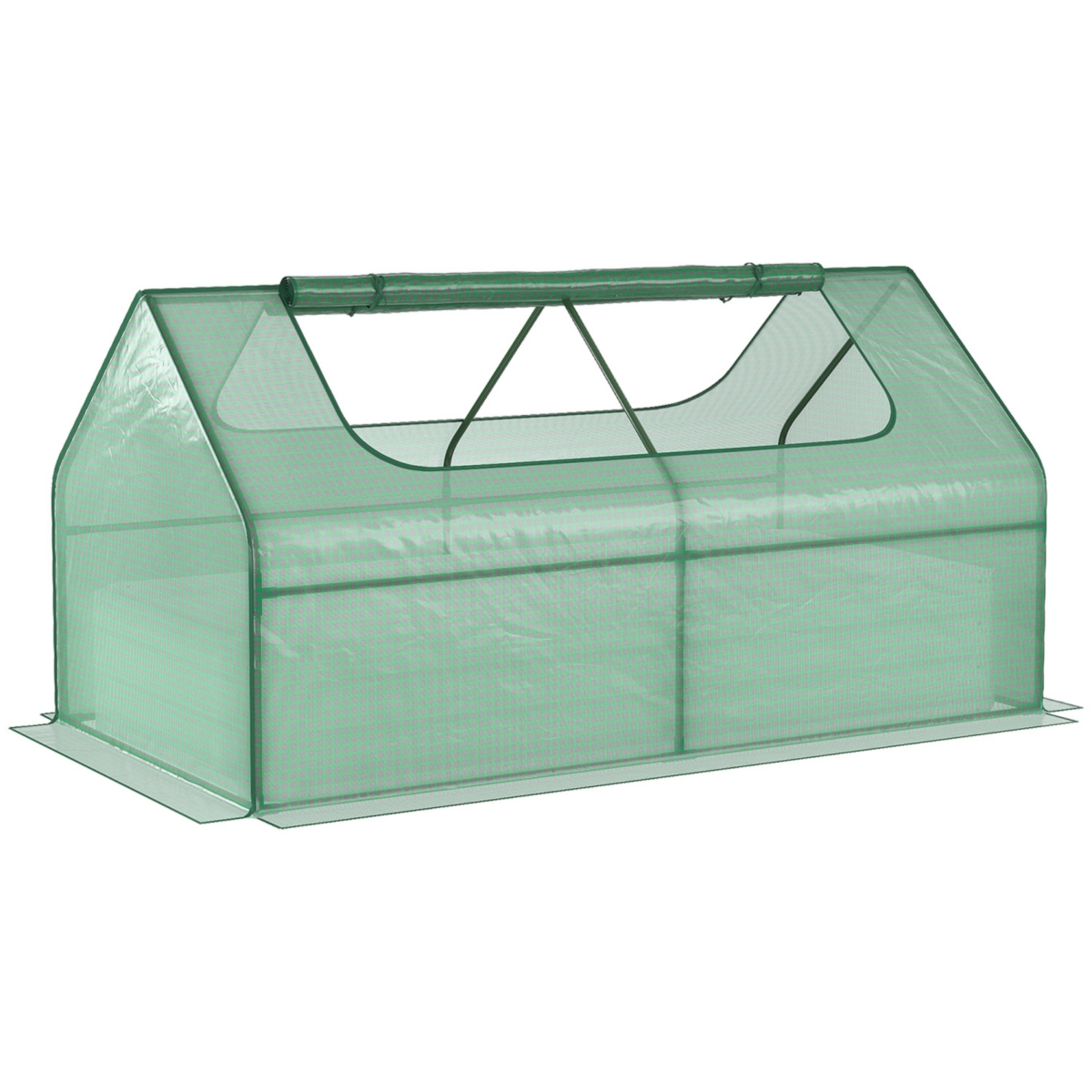 6' x 3' Galvanized Raised Garden Bed with Mini Pe Greenhouse Cover, Outdoor Metal Planter Box with 2 Roll-Up Windows for Growing Flowers, Fruits, Vege