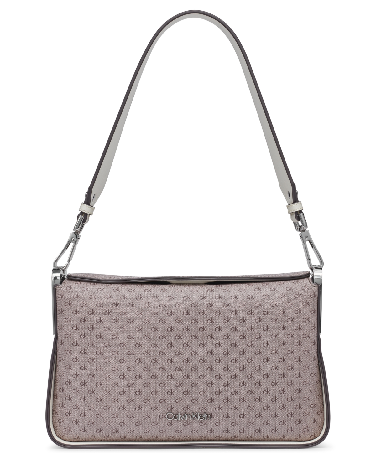 Calvin Klein Fay Signature Demi Shoulder With Magnetic Top Closure In Almond Taupe,cherub White
