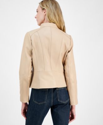 Petite Leather Racer Jacket