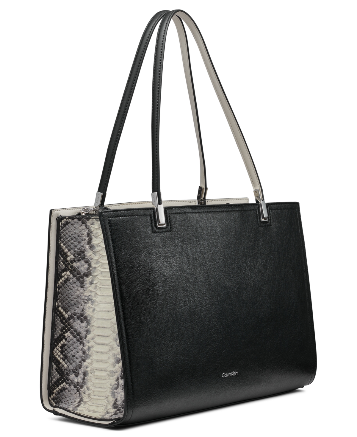 Calvin Klein Verne Mixed Material Tote In Black,white,grey