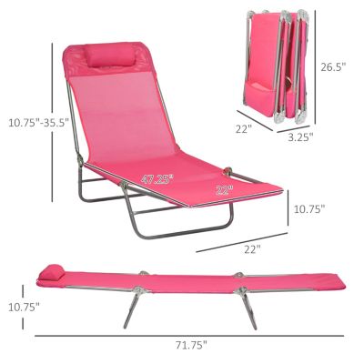 2 Piece Folding Chaise Lounge Chairs, Pool Sun Tanning Chairs, Outdoor Lounge Chairs with 6-Position Reclining Back, Breathable Mesh Seat, Headrest for Beach, Yard, Patio, Pink