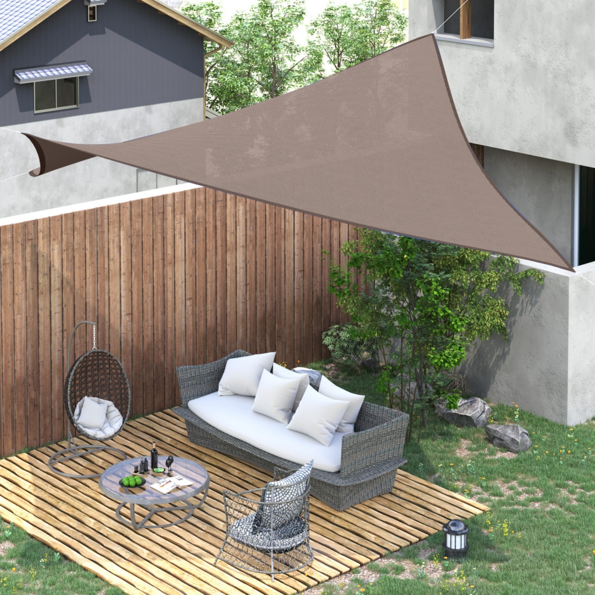 Streamdale Furniture 13' x 20' Sun Shade Sail Canopy Outdoor Shade Sail Cloth for Patio Deck Yard with D-Rings and Rope Included,- Brown