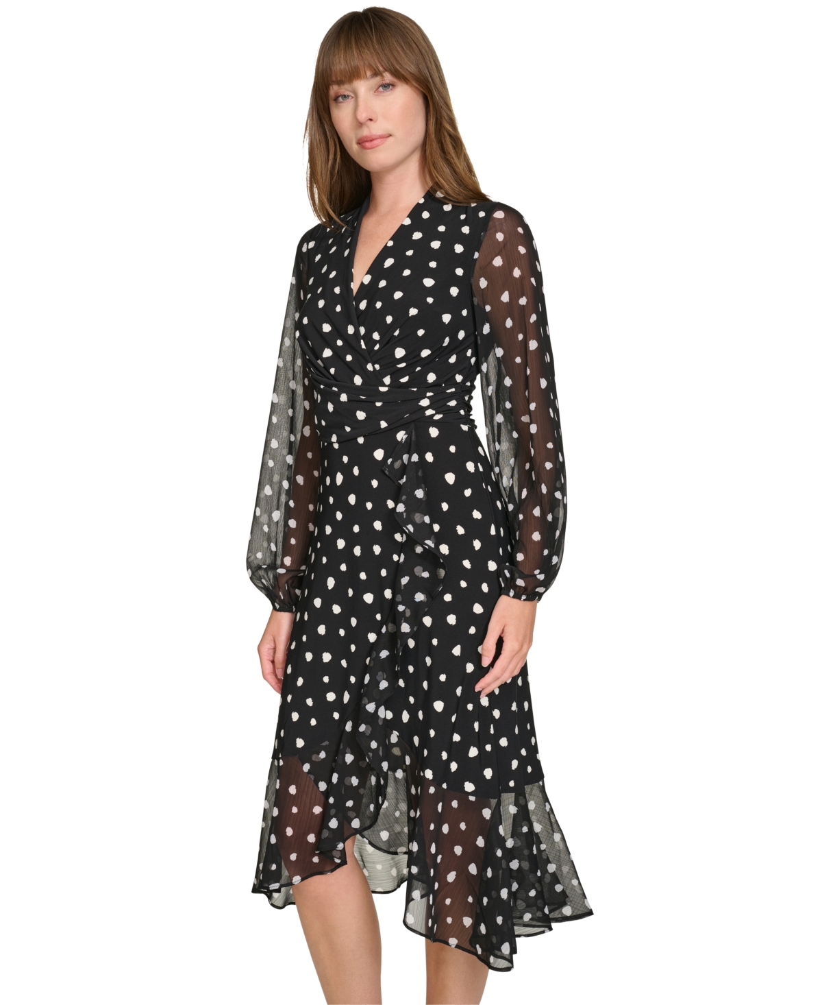 Tommy Hilfiger Women's Dot-Print Faux-Wrap Dress -Cream