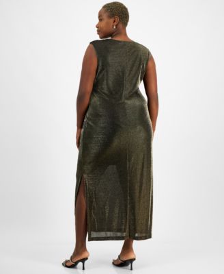 Plus Size Metallic-Finish Draped Evening Gown