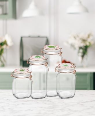Herbs Decal Glass Canisters with Ceramic Lid, Set of 4