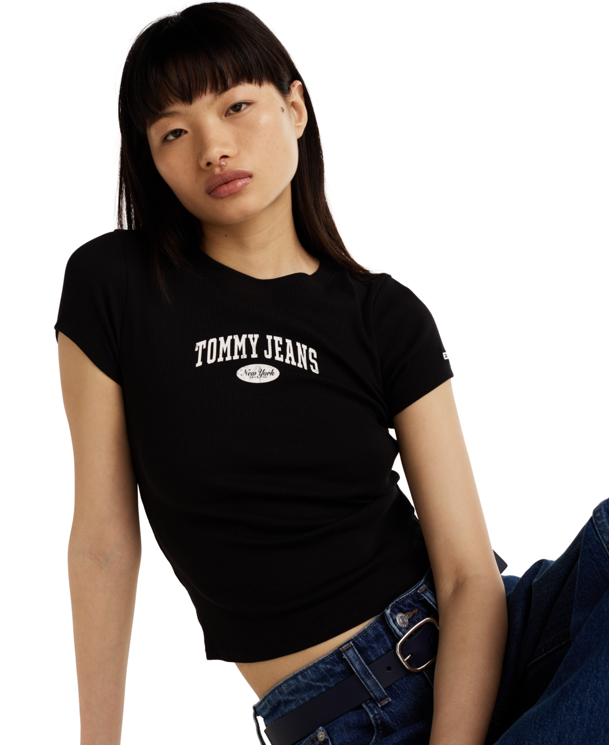 Tommy Jeans Women's Slim Varsity Ribbed Cotton T-Shirt