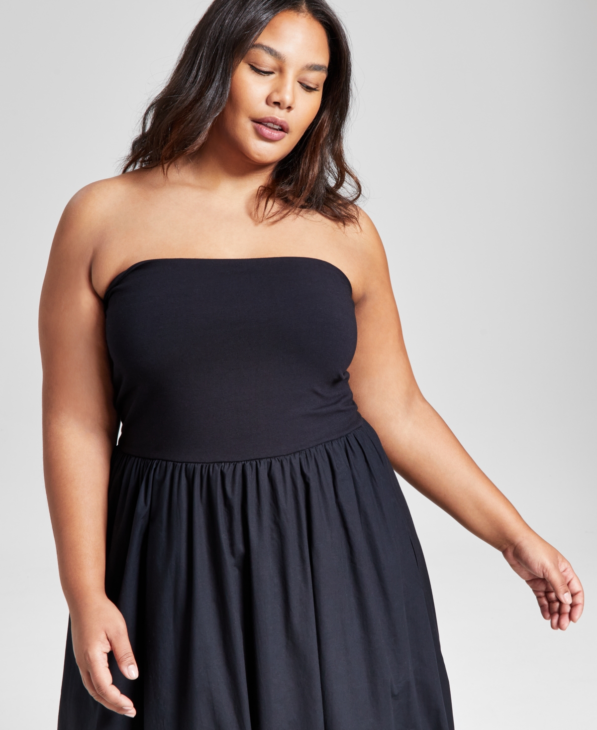 And Now This Plus Size Cotton Strapless Bubble Dress, Created For Macy's In Black