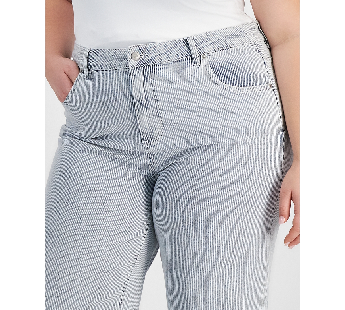 Shop And Now This Trendy Plus Size Striped Cuffed Jeans, Exclusively At Macy's In Striped Denim