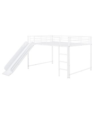 Full Over Full Size Metal Bunk Bed with Slide and Guardrails
