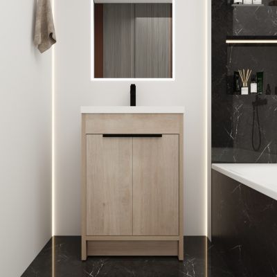 Eco-Friendly Freestanding Bathroom Vanity with Adjustable Shelves and Soft-Closing Doors