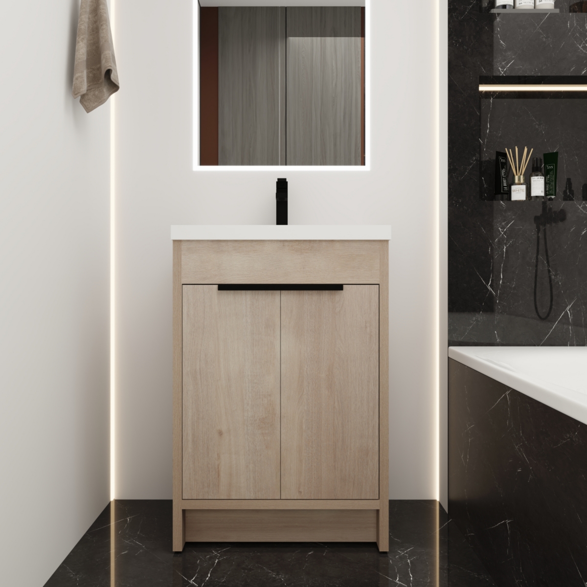 Eco-Friendly Freestanding Bathroom Vanity with Adjustable Shelves and Soft-Closing Doors