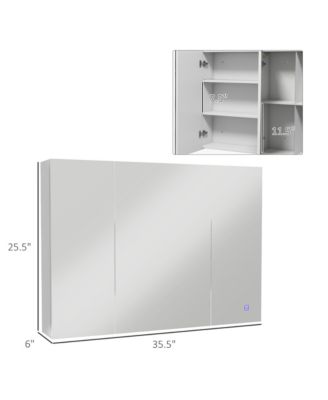 Lighted Medicine Cabinet with Mirror, 26" x 36" Wall Mounted Bathroom Mirror with Storage, 3-Color Bathroom Wall Cabinet with USB Charge, Adjustable Shelf, High Gloss White