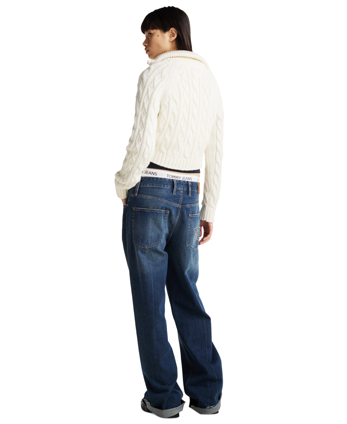 Tommy Jeans Women's Quarter-zip Cable-knit Sweater In Ancient White