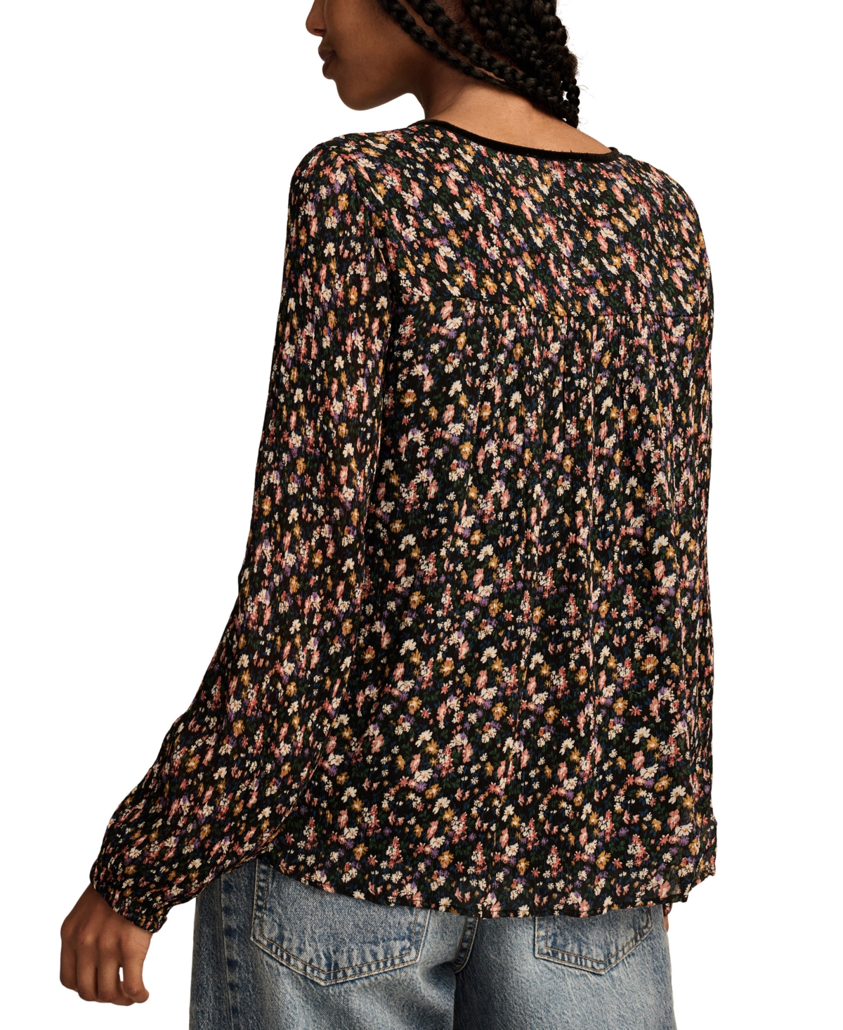 Lucky Brand Women's Printed Ruffle-Bodice V-Neck Top