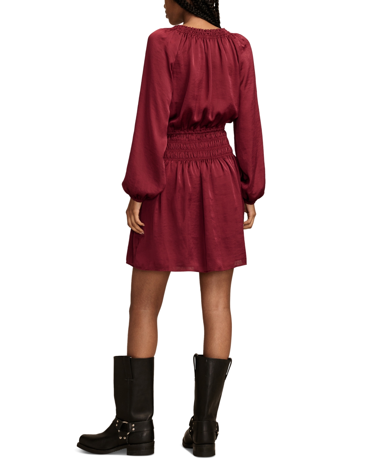 Lucky Brand Women's Satin Smocked-Trim Mini Dress