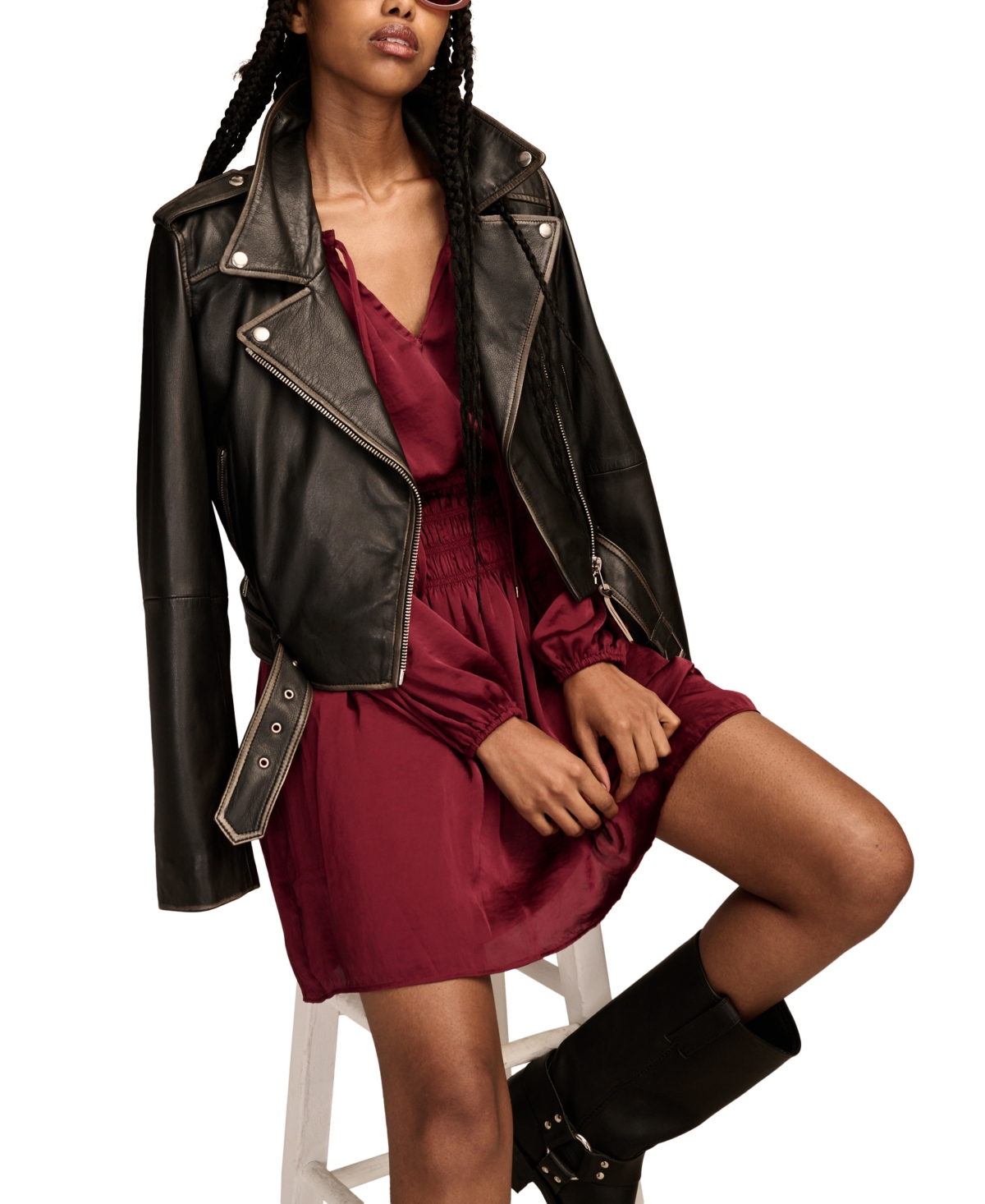 Lucky Brand Women's Satin Smocked-Trim Mini Dress