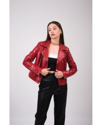 Women's Leather Jacket, Red, Created for Macy's