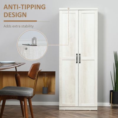 63" 2-Door Kitchen Pantry, Freestanding Storage Cabinet with 5-tier Shelving and 2 Adjustable Shelves for Dining Room, Antique White