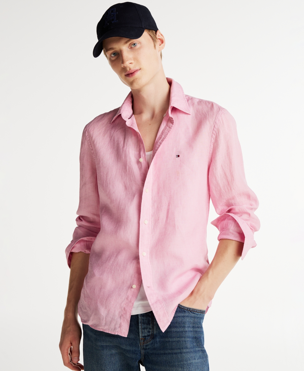 Men's Regular-Fit Pigment-Dyed Linen Shirt - Classic Pink