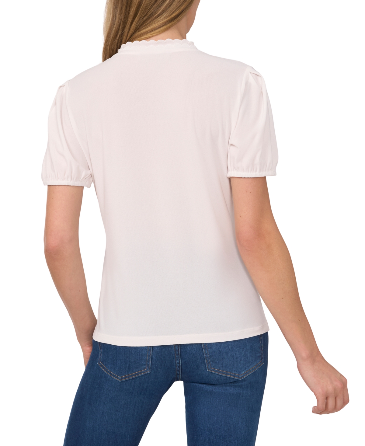 CeCe Women's Scalloped V-Neck Puff-Sleeve Knit Top