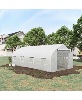 20' x 10' x 7' Walk-in Tunnel Greenhouse with Zippered Mesh Door & 8 Mesh Windows, Gardening Plant Hot House with Galvanized Steel Hoops, White