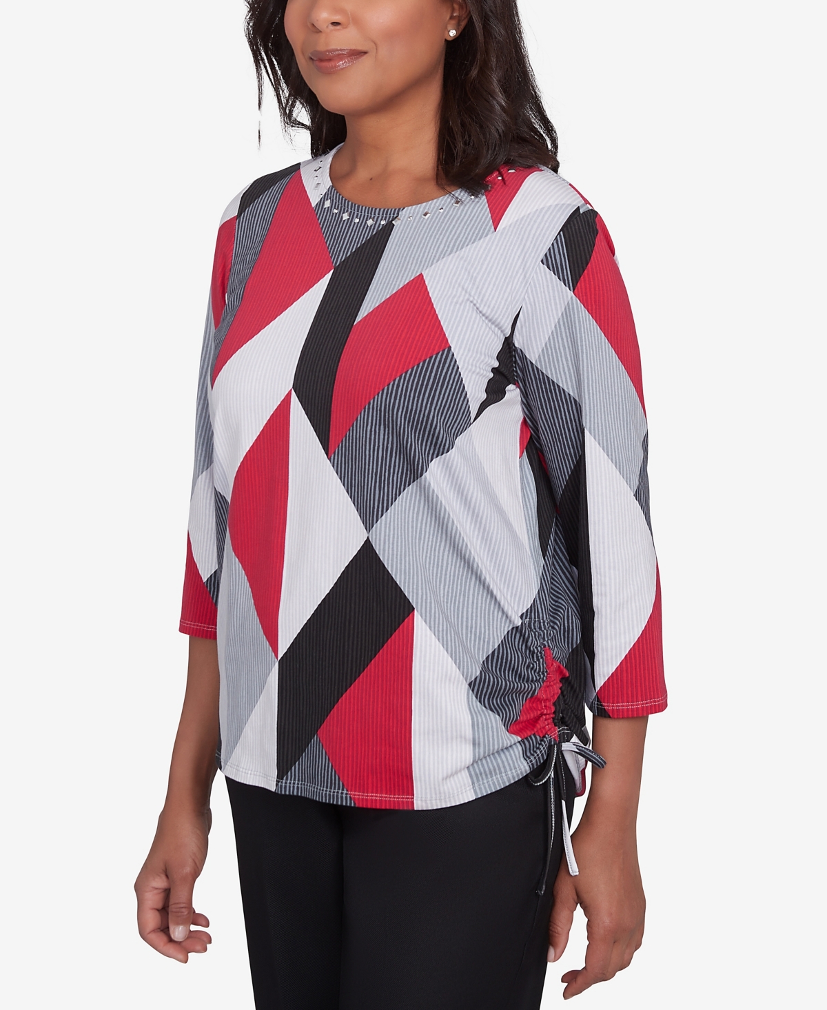 Alfred Dunner Petite Key Items Stained Glass Print Crew Neck Top In Multi