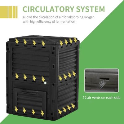 Garden Compost Bin 80 Gallon Outdoor Large Capacity Composter Fast Create Fertile Soil Aerating Box, Easy Assembly, Black