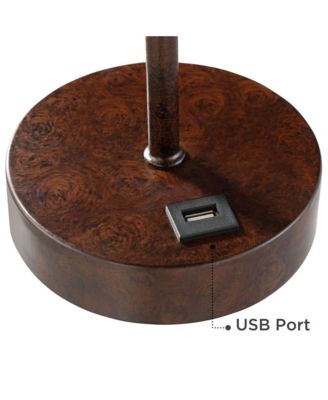 Justin Modern Accent Table Lamps 18 1/4" High Set of 2 Marbled Bronze Metal with USB Charging Ports Oatmeal Drum Shade for Bedroom Desk