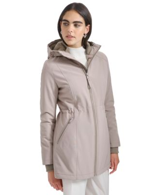 Womens Hooded Faux-Fur-Lined Anorak Raincoat