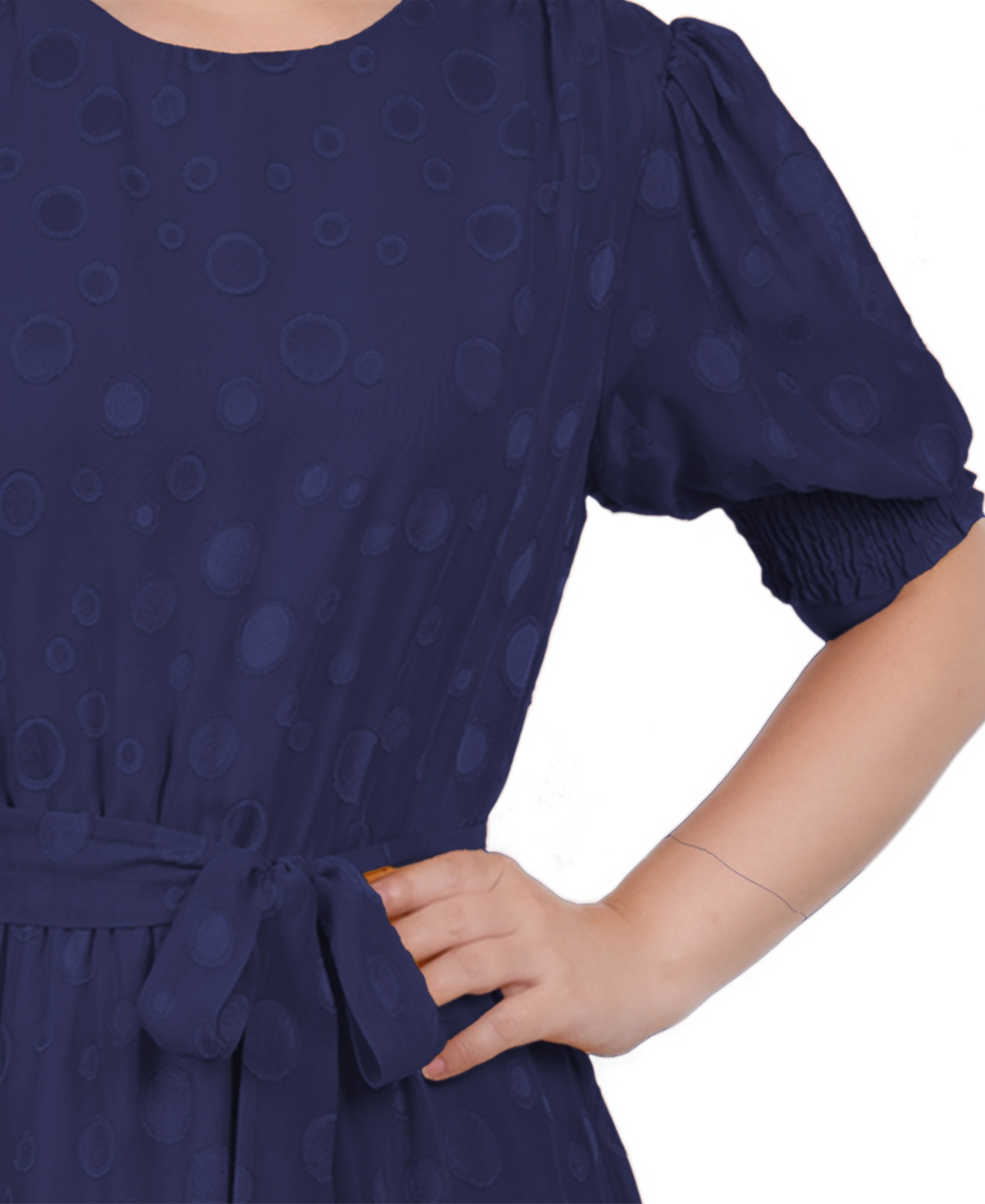 Ny Collection Women's Elbow Sleeve Swiss Dot Dress In Navy