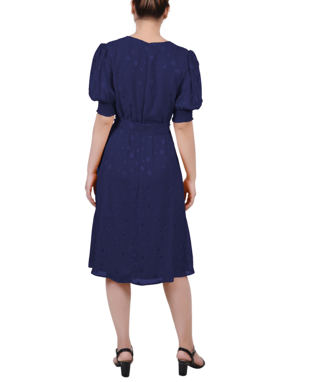 Ny Collection Women's Elbow Sleeve Swiss Dot Dress In Navy