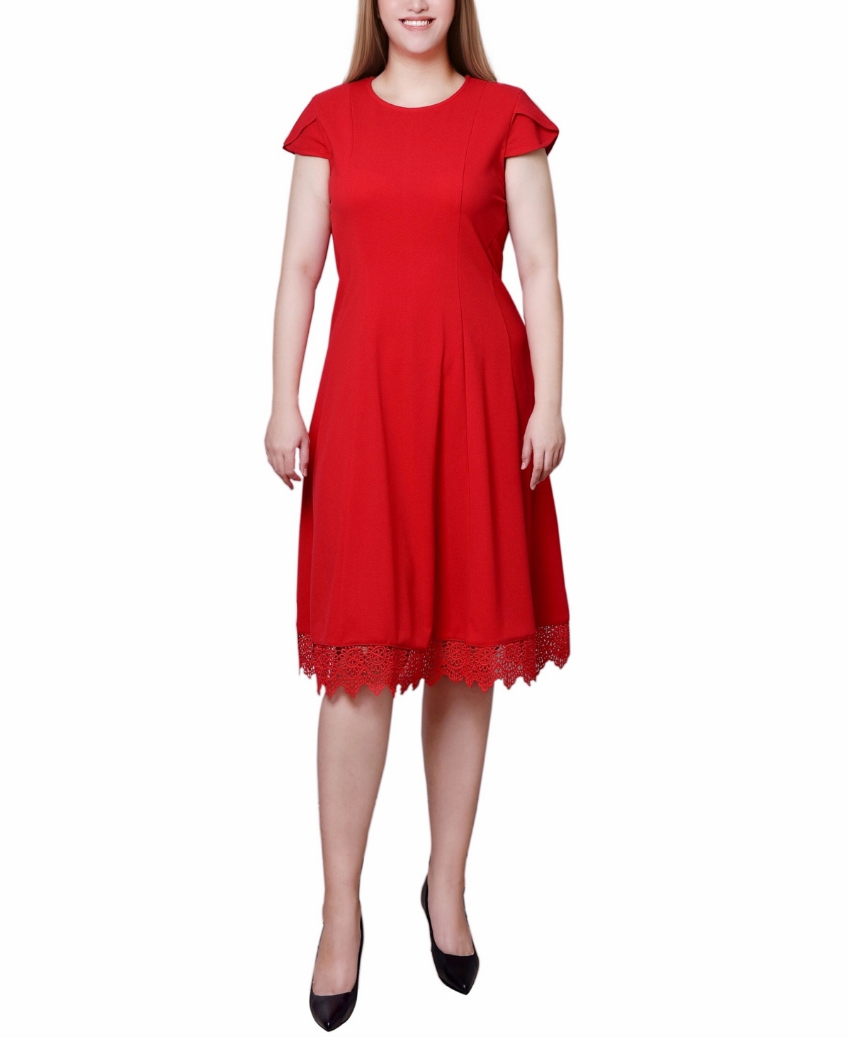 Ny Collection Women's Chiffon Sleeve Scuba Dress In Fire Red