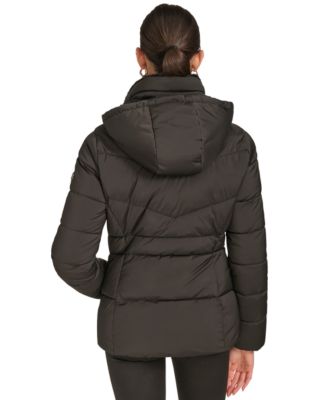 Petite Faux-Fur-Lined Hooded Puffer Coat