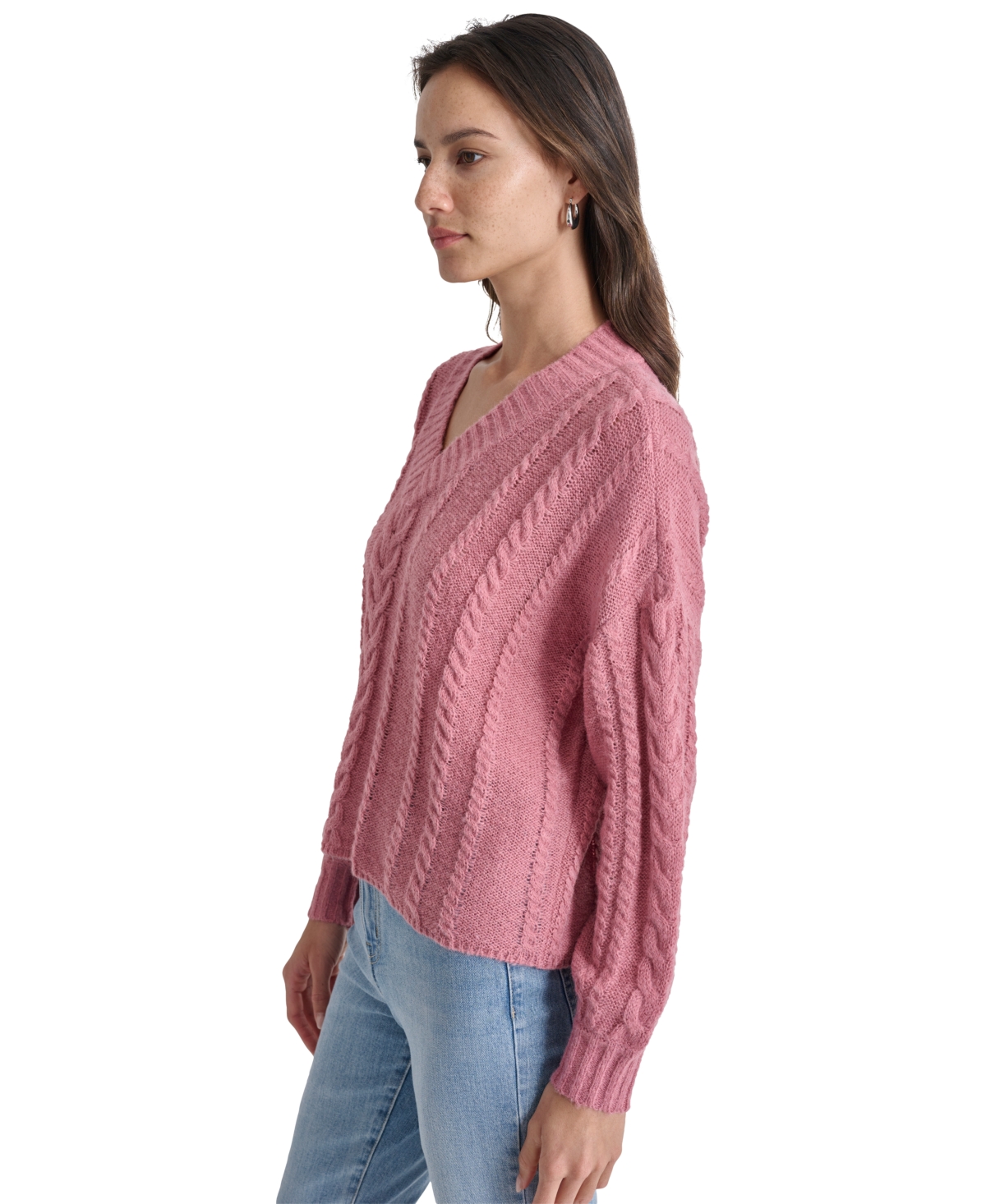 Dkny Jeans Women's V-Neck Cable-Knit Sweater