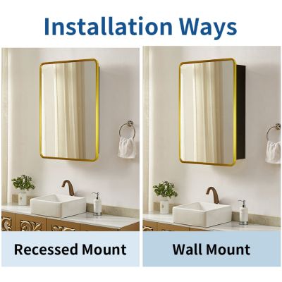 2028 inch Gold Metal Framed Wall mount or Recessed Bathroom Medicine Cabinet with Mirror