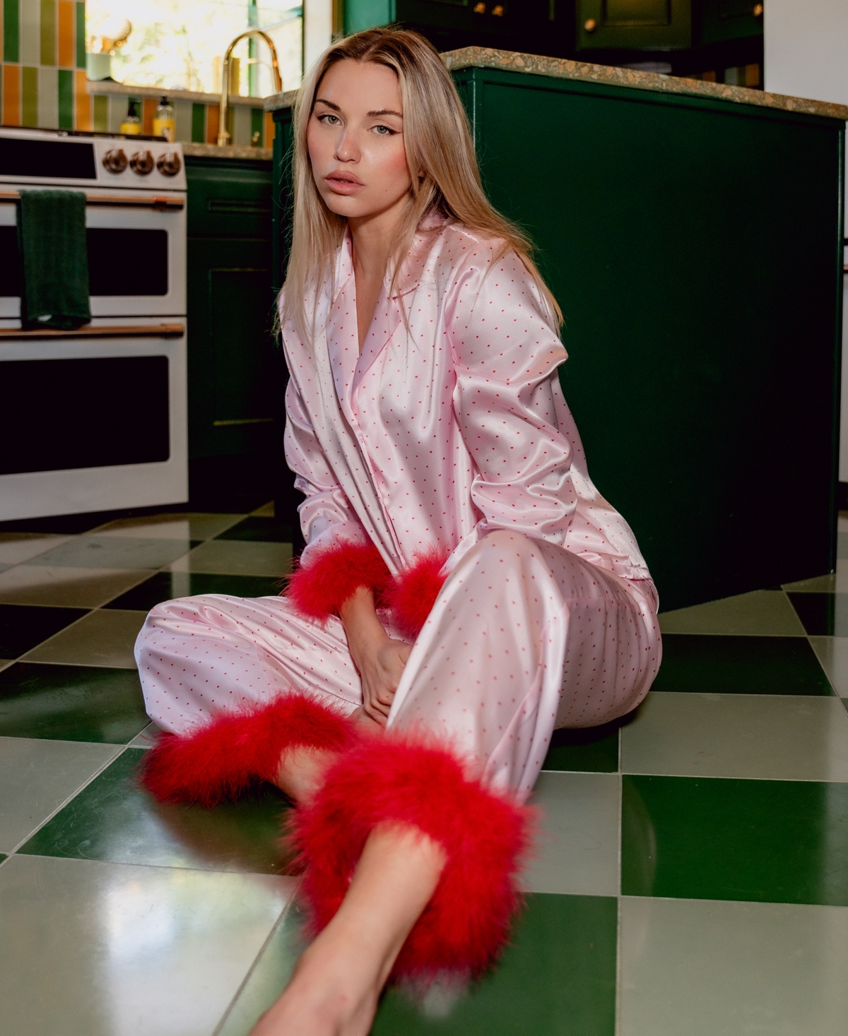 Linea Donatella Women's Marabou Faux-fur Trimmed Pajama Set In Rustcopper