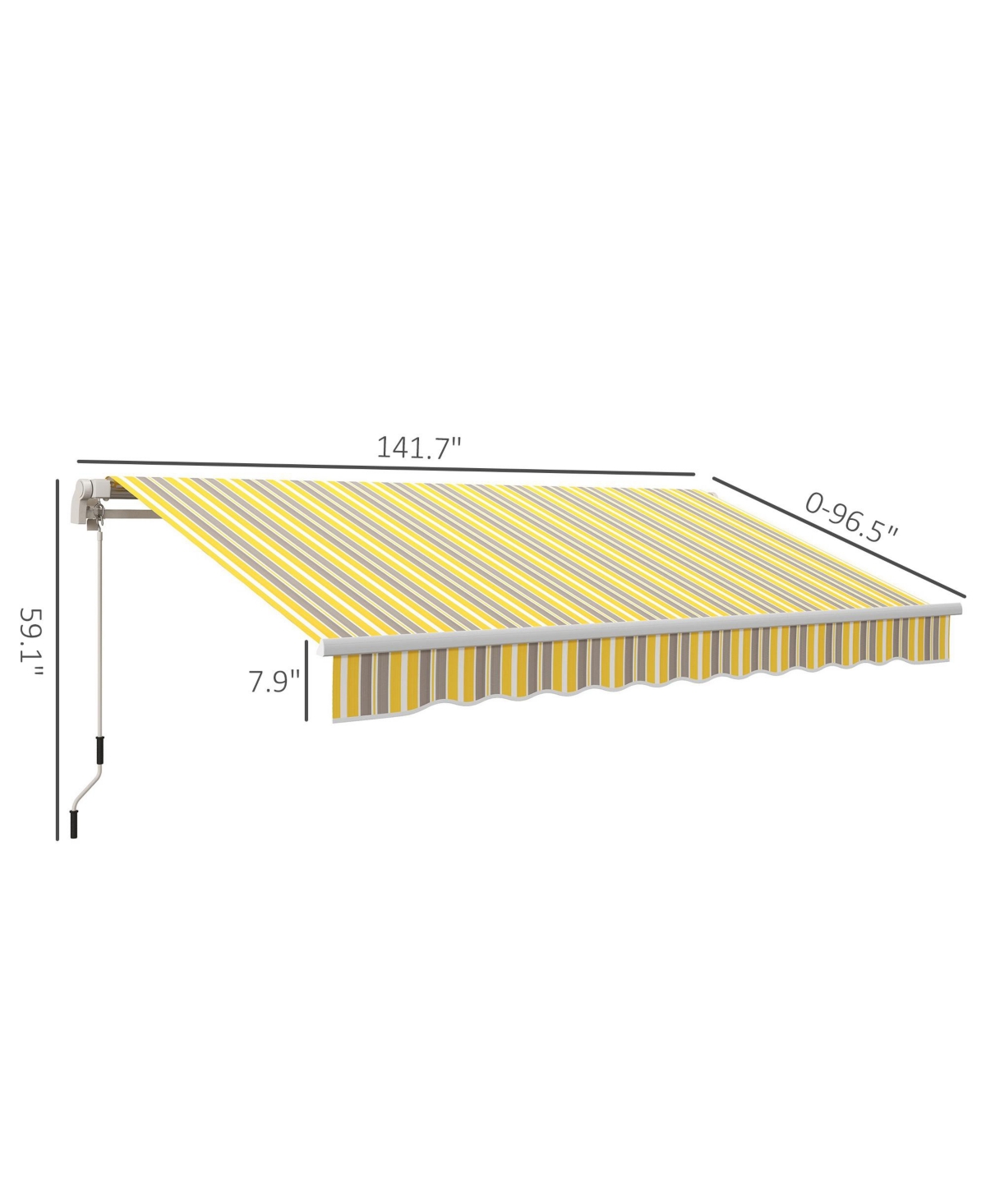 Streamdale Furniture 12' x 10' Retractable Awning Patio Awnings Sun Shade Shelter with Manual Crank Handle, 280g/m Uv & Water-Resistant Fabric and Alu