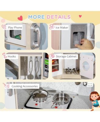 Ultra-Big Corner Kids Kitchen Playset with Sound Effects, Wooden Play Kitchen with Stainless Steel Cooking Toys, Imaginative Pretend Toy for Ages 3-6 with Phone, Ice Maker