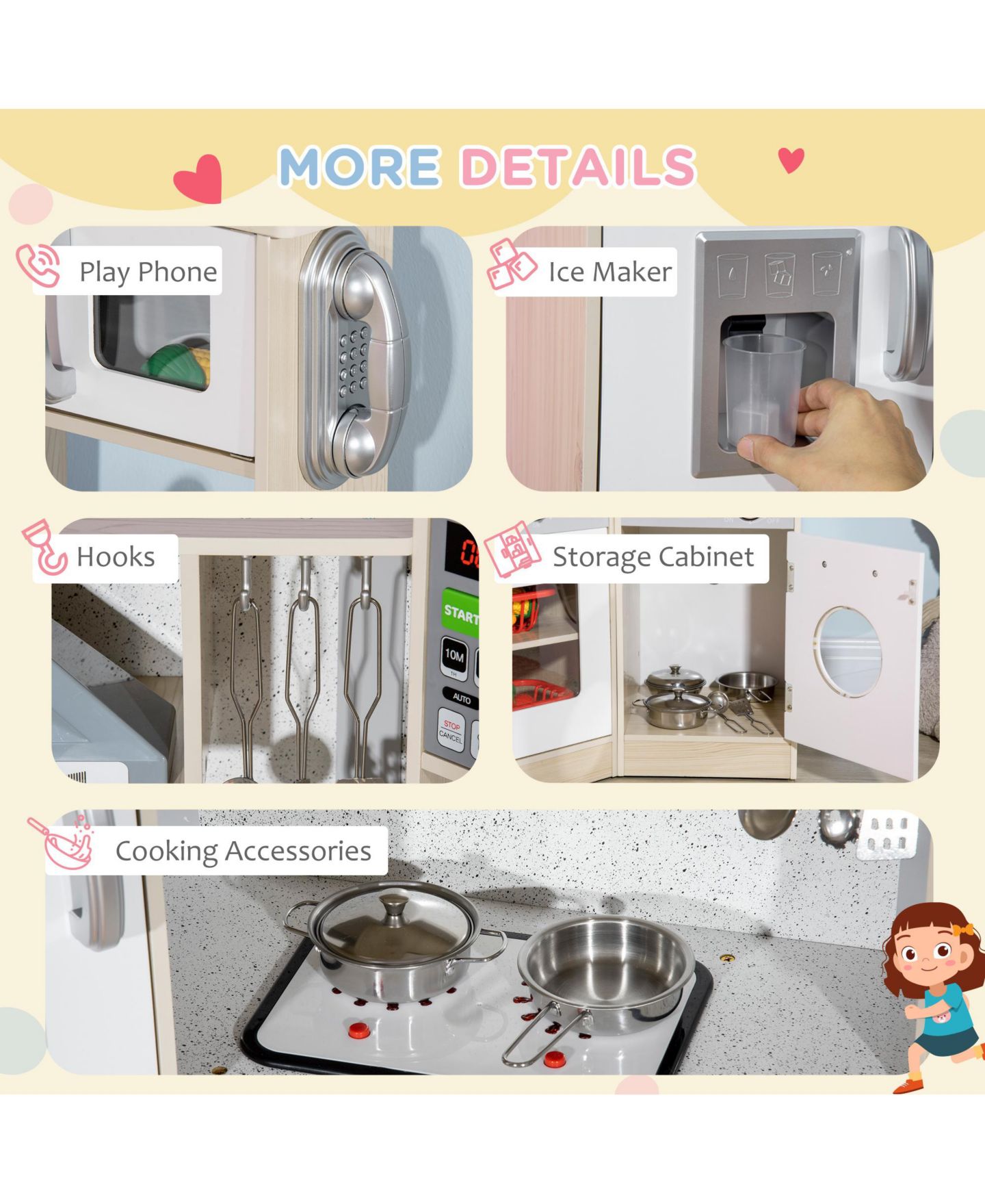 Детская игрушка Streamdale Furniture Qaba Ultra-Big Corner Play Kitchen with Sound Effects, Ages 3-6, цвет: Белый — фото 8