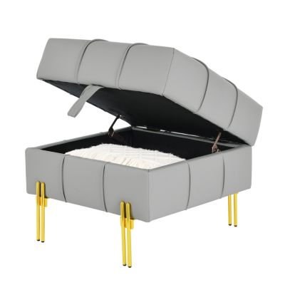 Leather Storage Ottoman with Golden Legs (22")