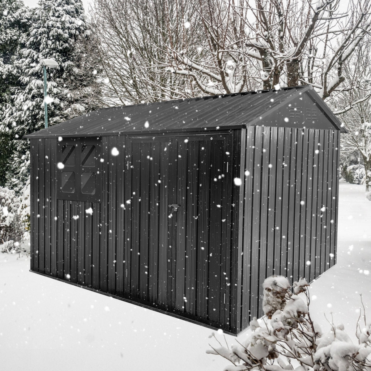 Streamdale Furniture Metal garden sheds 6ftx8ft outdoor storage shedswith window - Black