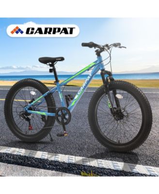 Elecony 24 Inch Fat Tire Bike Adult/Youth Full Shimano 7 Speeds Mountain Bike, Dual Disc Brake, High-Carbon Steel Frame, Front Suspension, Mountain Trail Bike, Urban Commuter City Bicycle