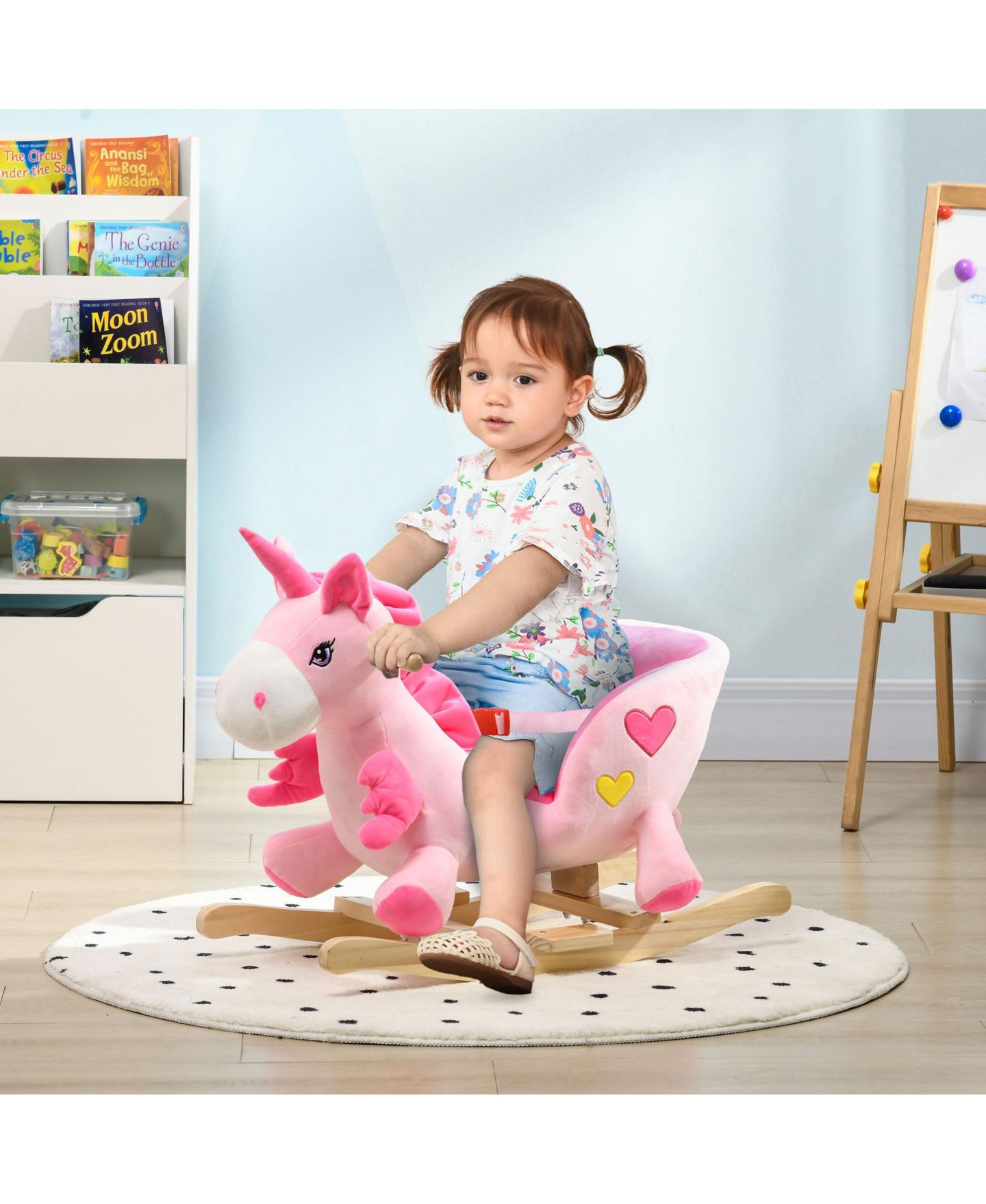 Детские мягкие игрушки Streamdale Furniture Plush Rocking Unicorn with 32 Songs and Safety Belt, Supports 66 lbs., Ages 18-36 Months — фото 5