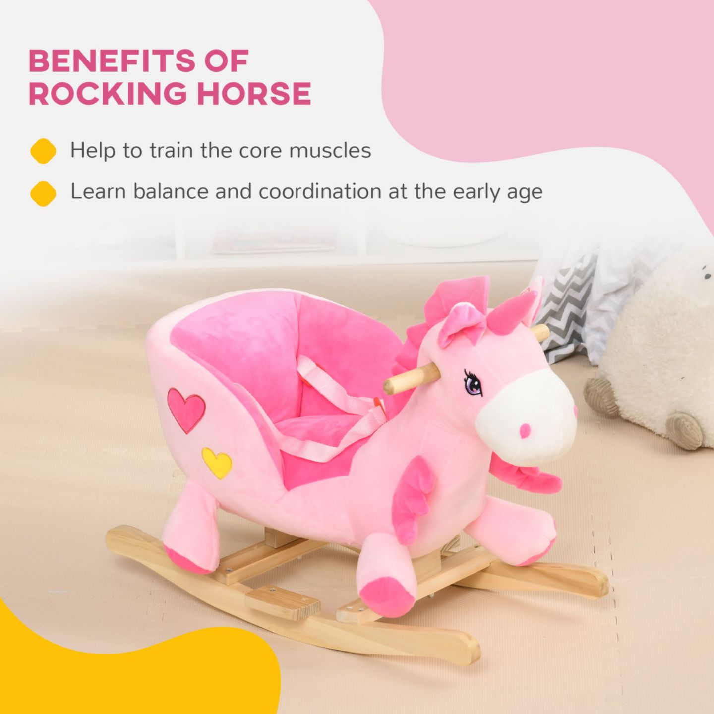 Детские мягкие игрушки Streamdale Furniture Plush Rocking Unicorn with 32 Songs and Safety Belt, Supports 66 lbs., Ages 18-36 Months — фото 8