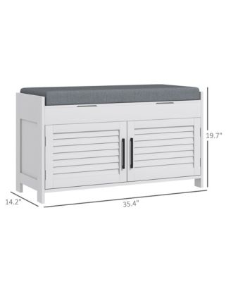 Shoe Bench, Entryway Bench with Shoe Storage, Cushion, Hidden Compartments, Adjustable Shelves and Shutter Doors, 35.4" Shoe Organizer for Entryway, Hallway, Holds Up to 352 lbs., White