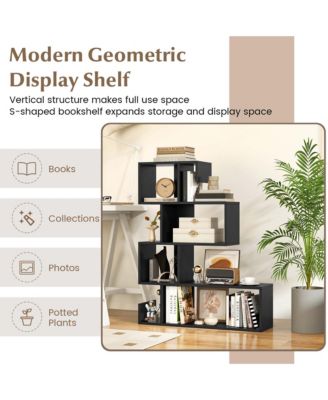 1 PCS 5-Tier S-Shaped Bookshelf with Open Cubes Anti-Toppling Kits Freestanding Bookcase
