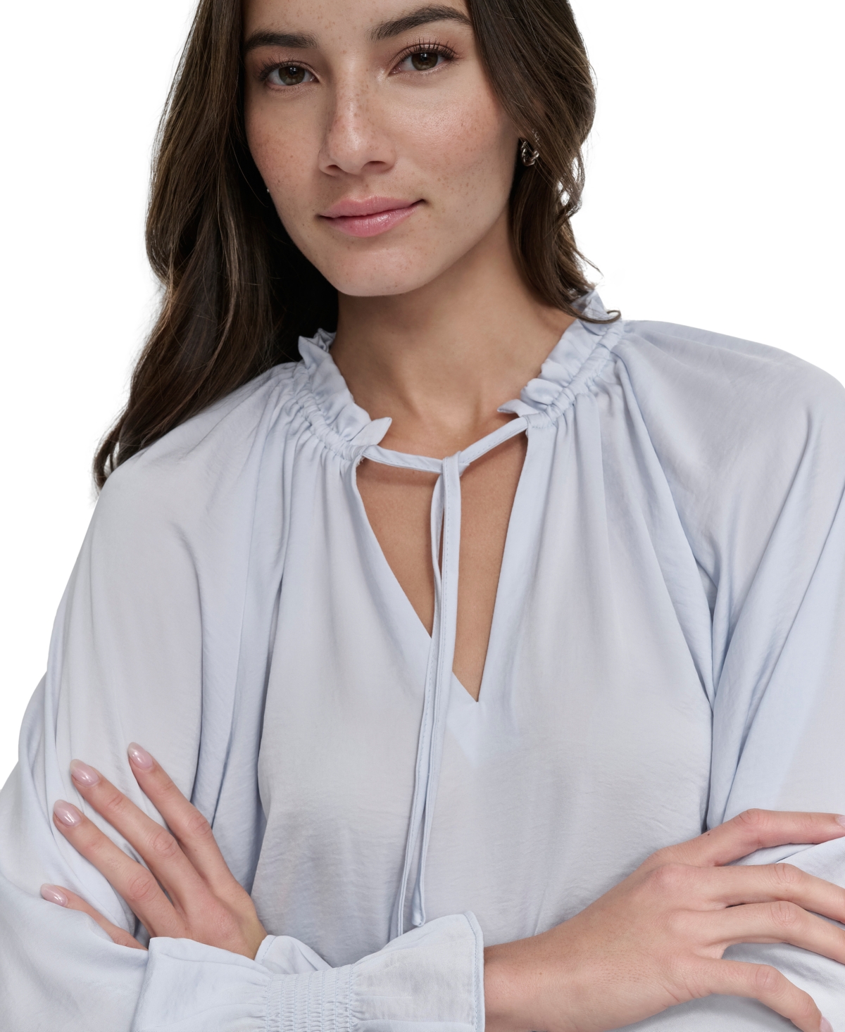 DKNY JEANS WOMEN'S SMOCKED-CUFF RAGLAN-SLEEVE BLOUSE 