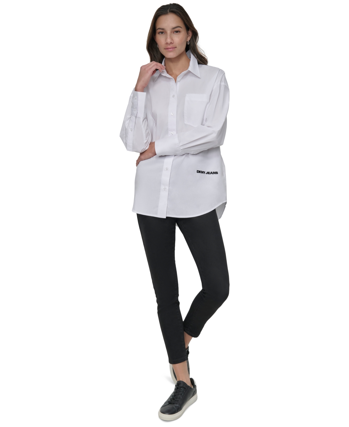 Dkny Jeans Women's Oversized Logo-Print Shirt - WHB - WHT/BLK