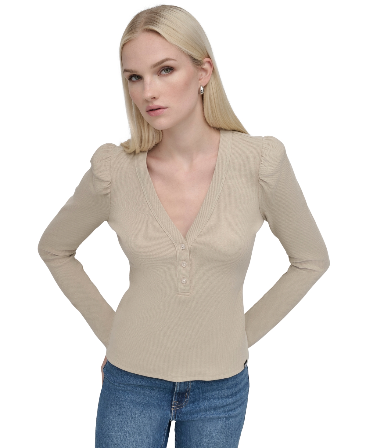 Dkny Jeans Women's Gathered-Shoulder V-Neck Top